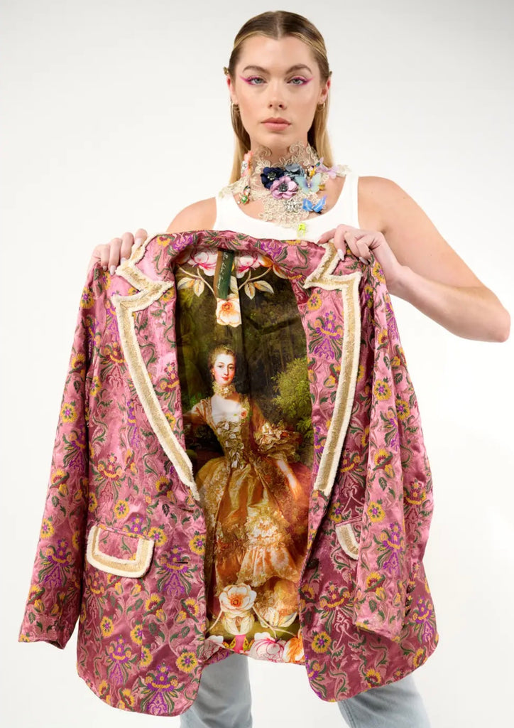 Renaissance Silk Mauve Pink Jacquard Blazer Reversible