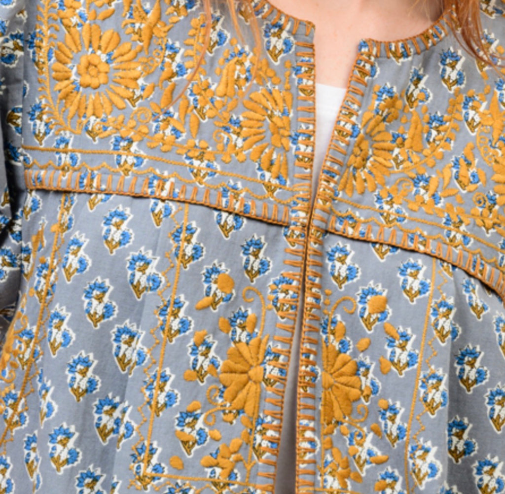 Bolero Embroidered Chambray Floral Jacket