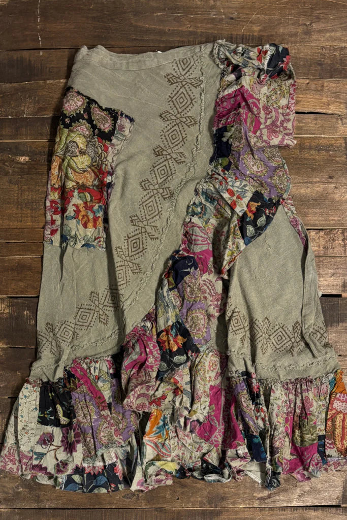 Wander Patch Wrap Skirt One Size-Moss