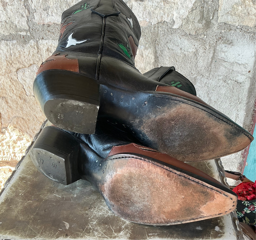 Vintage Mahan Boots 7.5 Inlay Bronc Rider
