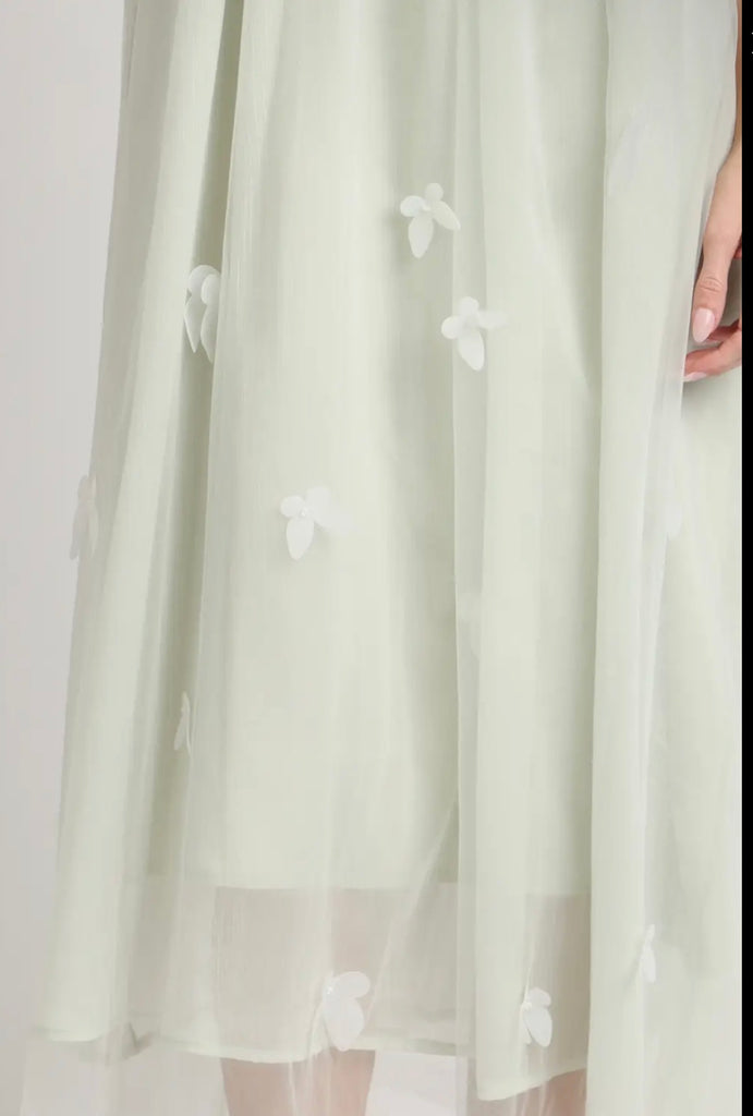 3D Butterfly Sage Tulle Overlay Maxi Dress