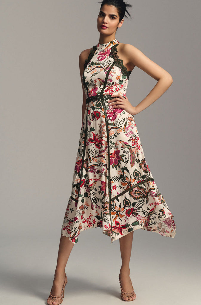 Lace Trim A-Line Floral Maxi Dress 10
