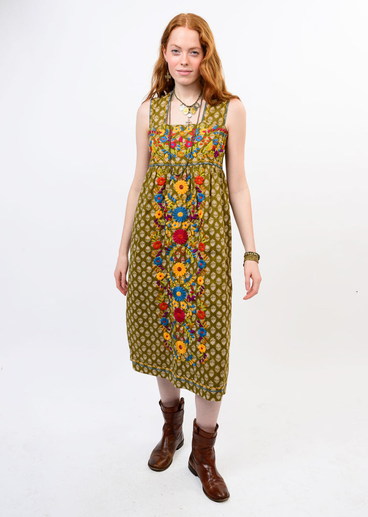 Valentina Olive Embroidered Dress