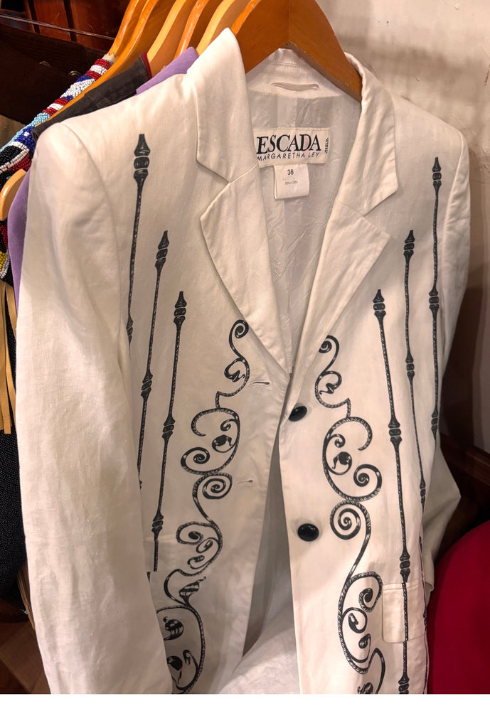 Vintage Escada S White Linen Black Accent Blazer