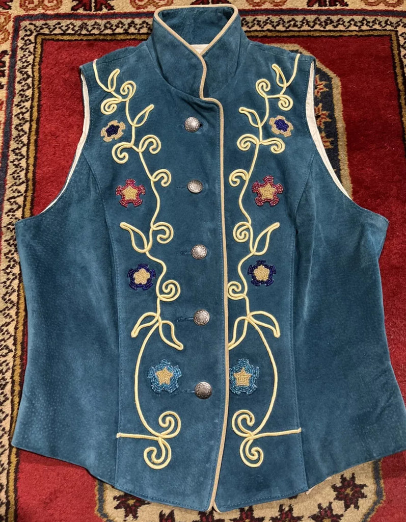Native American Beaded Turquoise Suede Vest S Native American Beaded Turquoise Suede Vest S