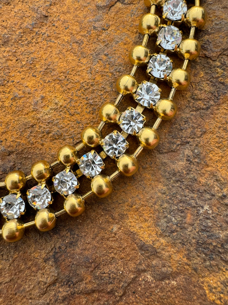 Channel Gold Bead Crystal Choker Necklace