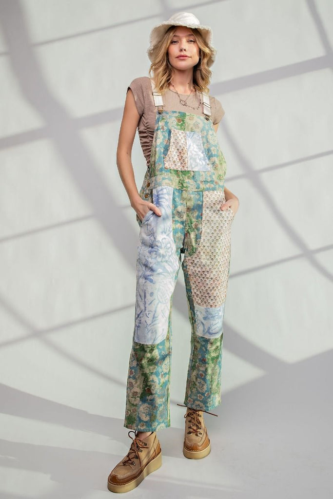 Washed Mixed Floral Overalls Jumper