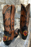 Cock of The Walk Custom Hand Tooled Sacred Heart Mens 8.5D Boots