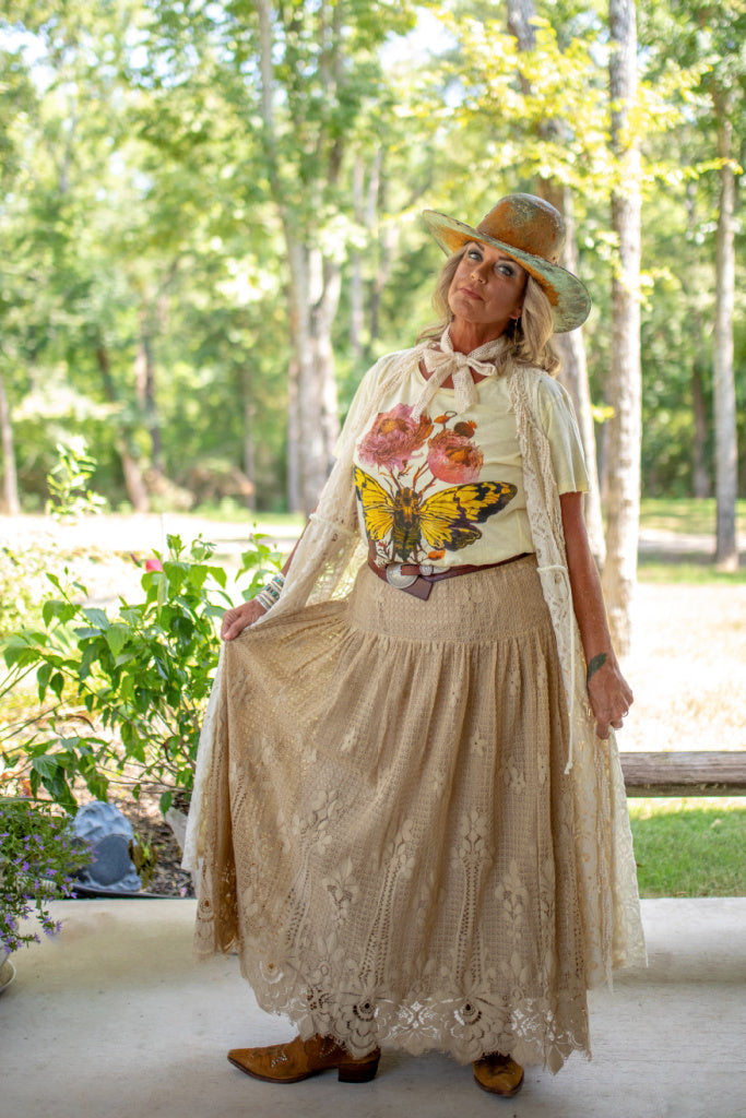 Love Letter Tea Stained Lace Skirt