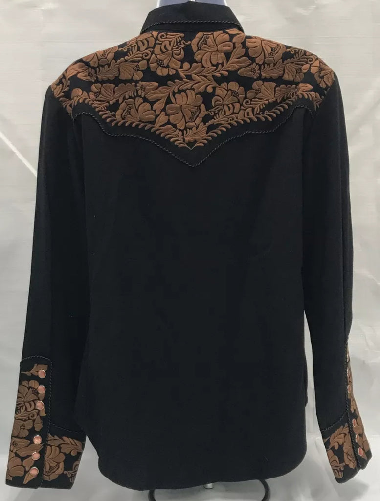 Scully Black Pearl Snap Shirt Embroidery M