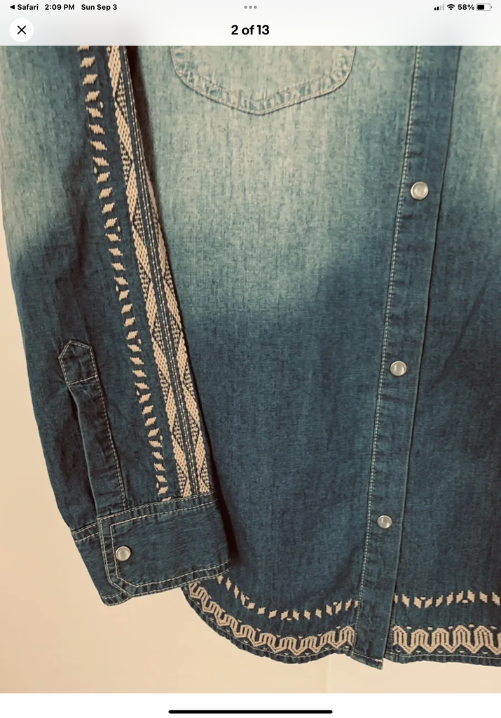 Western Denim Pearl Snap Shirt M