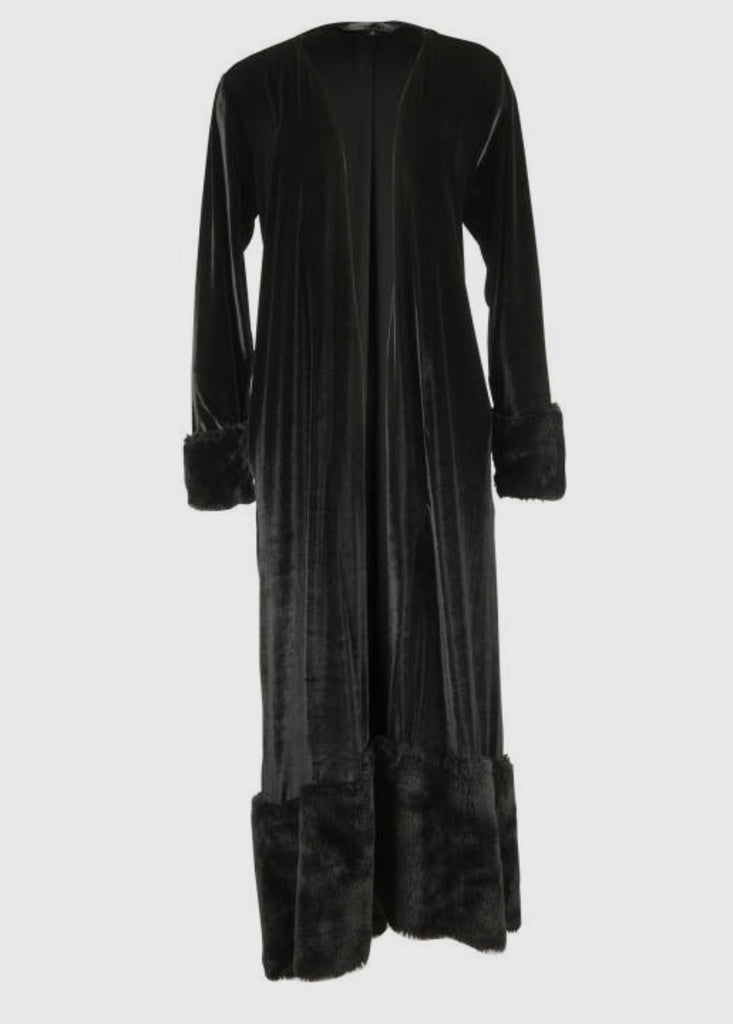 Maxi Black Velvet Coat Faux Fur M Maxi Black Velvet Coat Faux Fur M