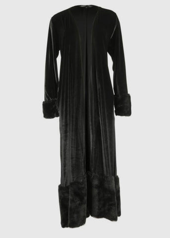 Maxi Black Velvet Coat Faux Fur M