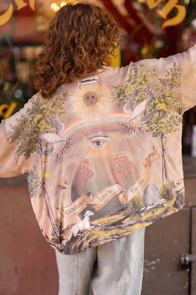 Friendship Love Truth Cropped Vintage Wash Kimono