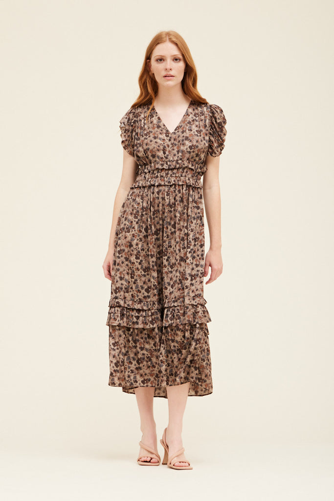 V-Neck Satin Ruffled Dress
