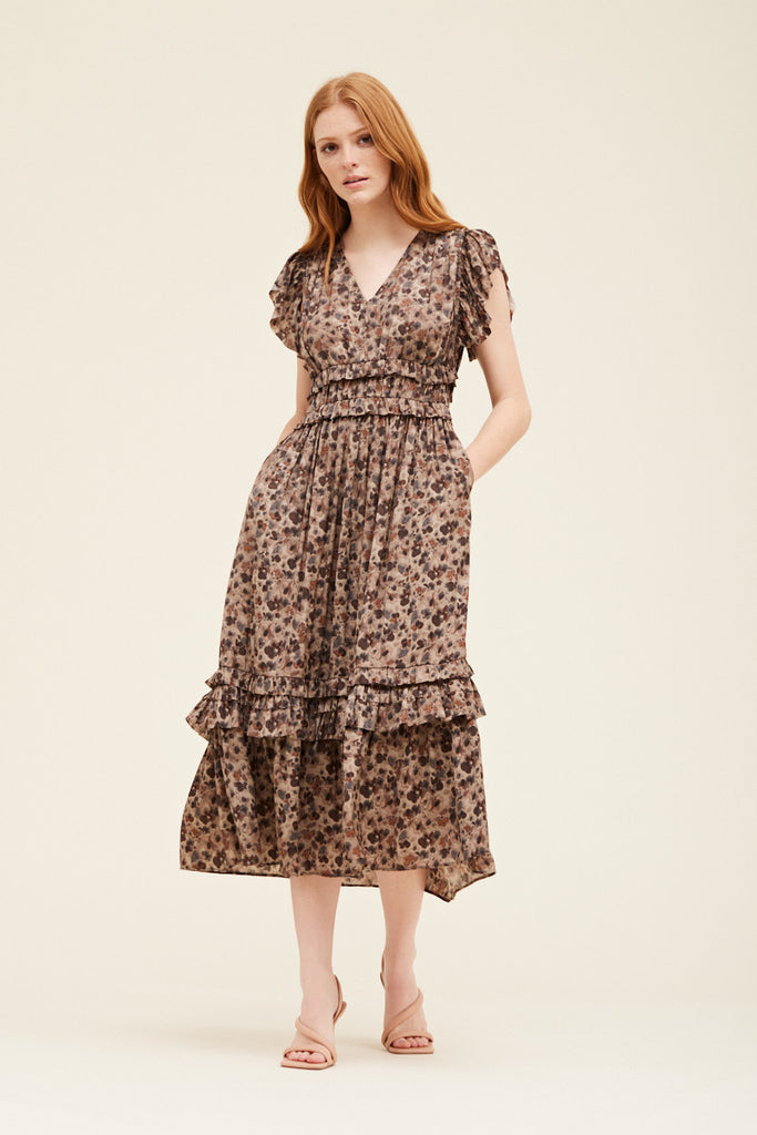 V-Neck Satin Ruffled Dress