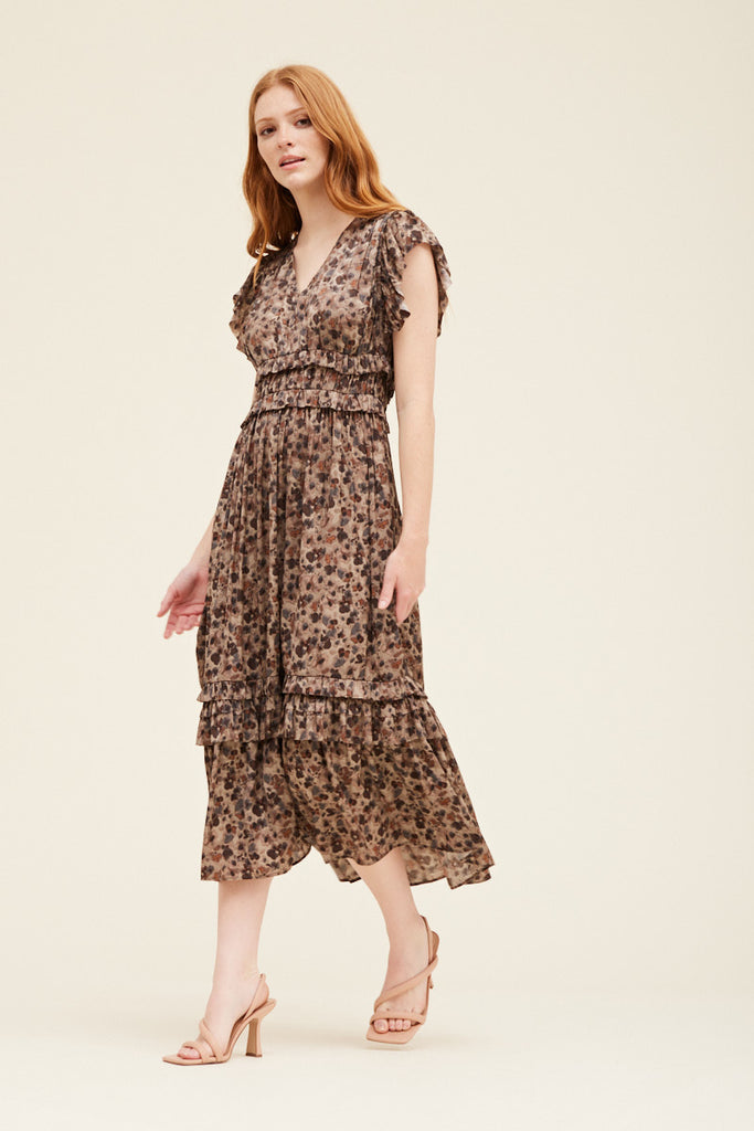V-Neck Satin Ruffled Dress