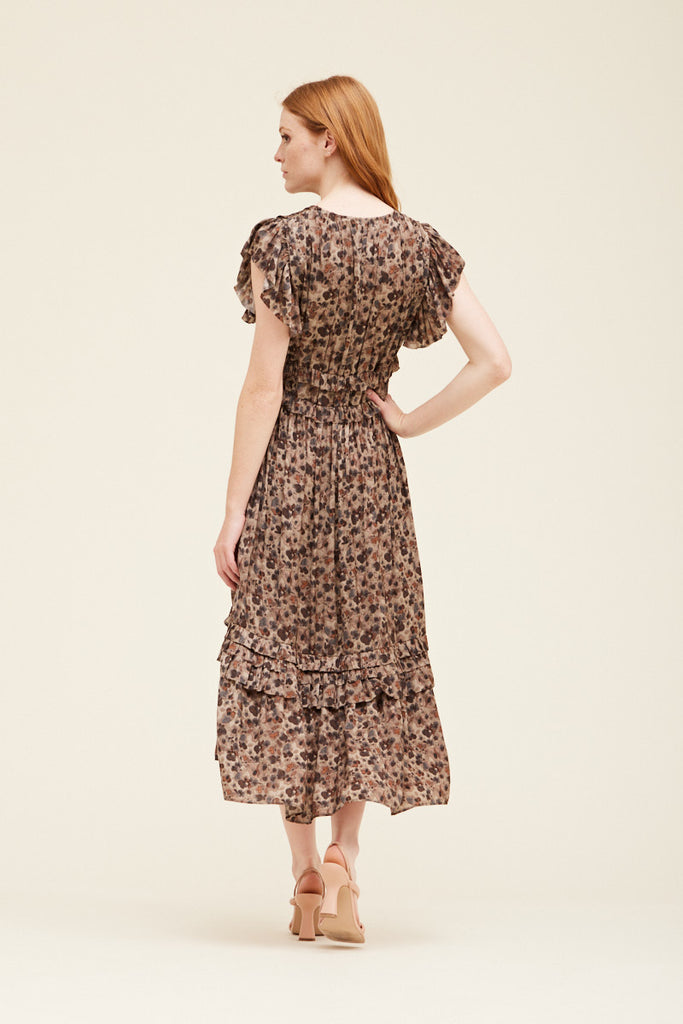 V-Neck Satin Ruffled Dress