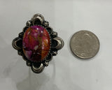 Pink Dhalia Turquoise Adjustable SS Ring Moons