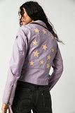 Christy Lamb Leather Moto Stars Jacket