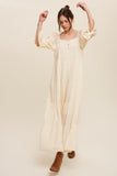 Boho Flowy Button Front Tiered Maxi Dress