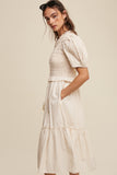 Smocked Puff Sleeve Poplin Dress 3 Colors
