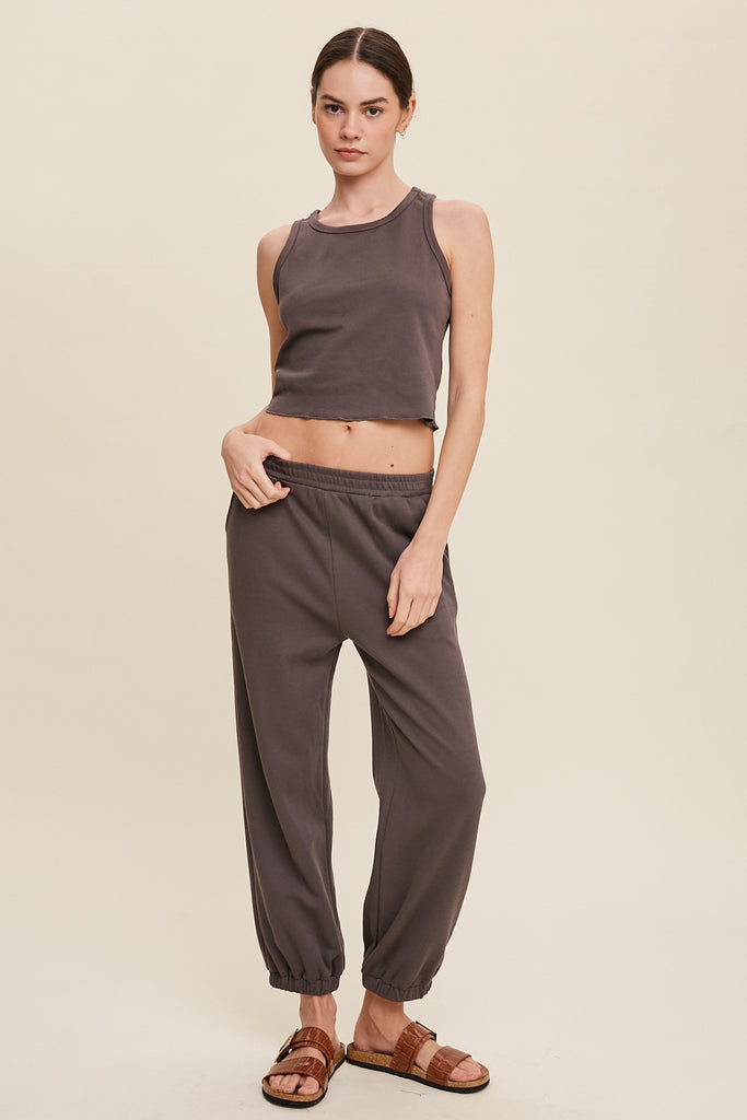 Ribbed Crop Top and Jogger Pants Knit Set