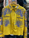 Rickrageous Yellow Blue Wool Gab Swarvoski Shirt