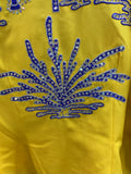 Rickrageous Yellow Blue Wool Gab Swarvoski Shirt