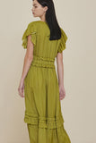 Satin Ruffled V-Neck Dress