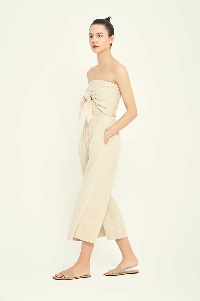 Gauze Jumpsuit Tie Front Natural