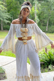 WC Bohemian Bell Sleeve Crop Top with Tassels