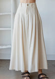 Cream Washed Pleated Details Maxi Skirt