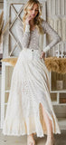 Washed Eyelet Mixed Maxi Skirt