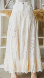 Washed Eyelet Mixed Maxi Skirt