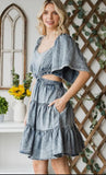 Washed Denim Tencel Cut Out Mini Dress