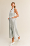 SCALLOPED TRIM HALTER NECK MIDI DRESS