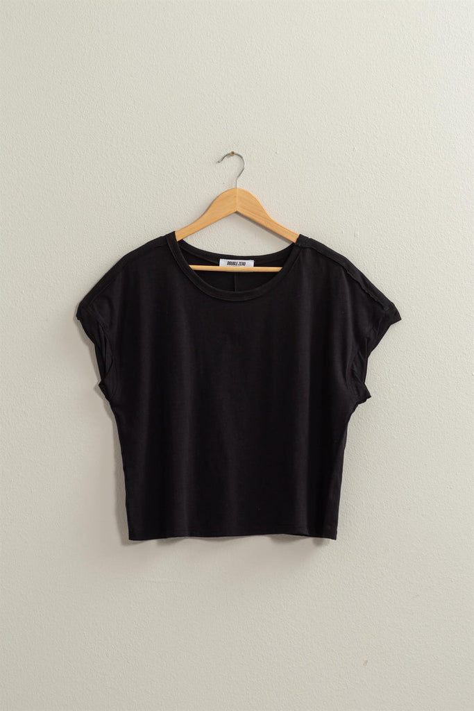 RAW EDGE DETAIL SHORT SLEEVE T SHIRT