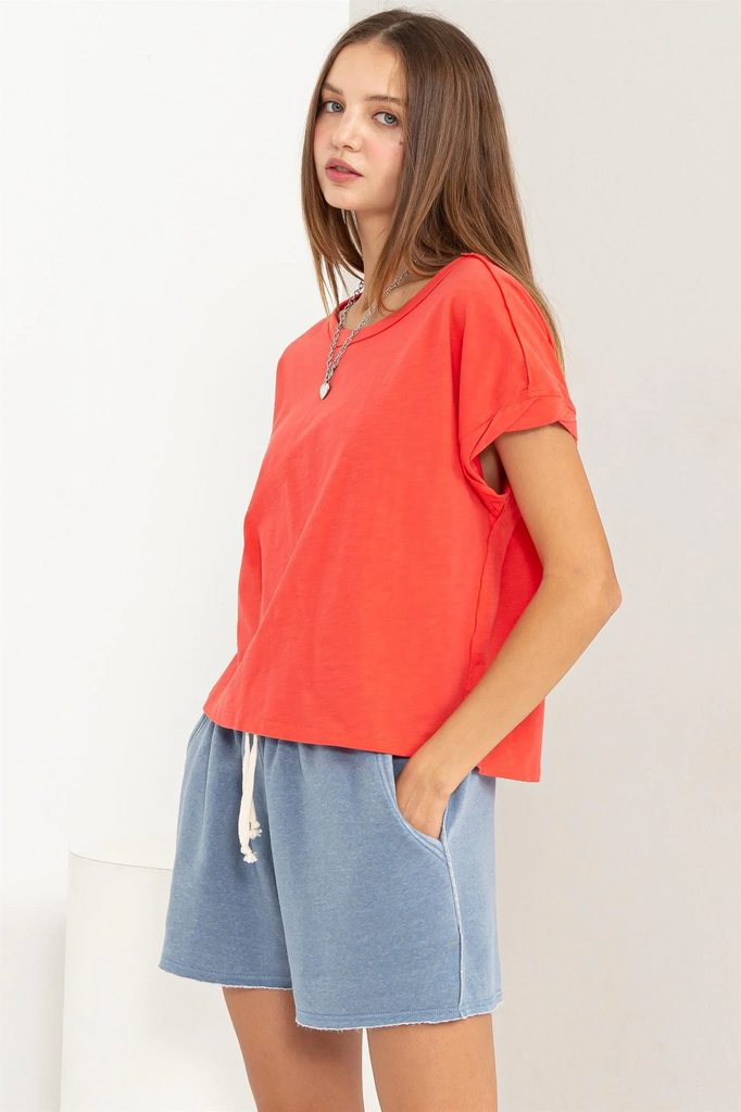 RAW EDGE DETAIL SHORT SLEEVE T SHIRT