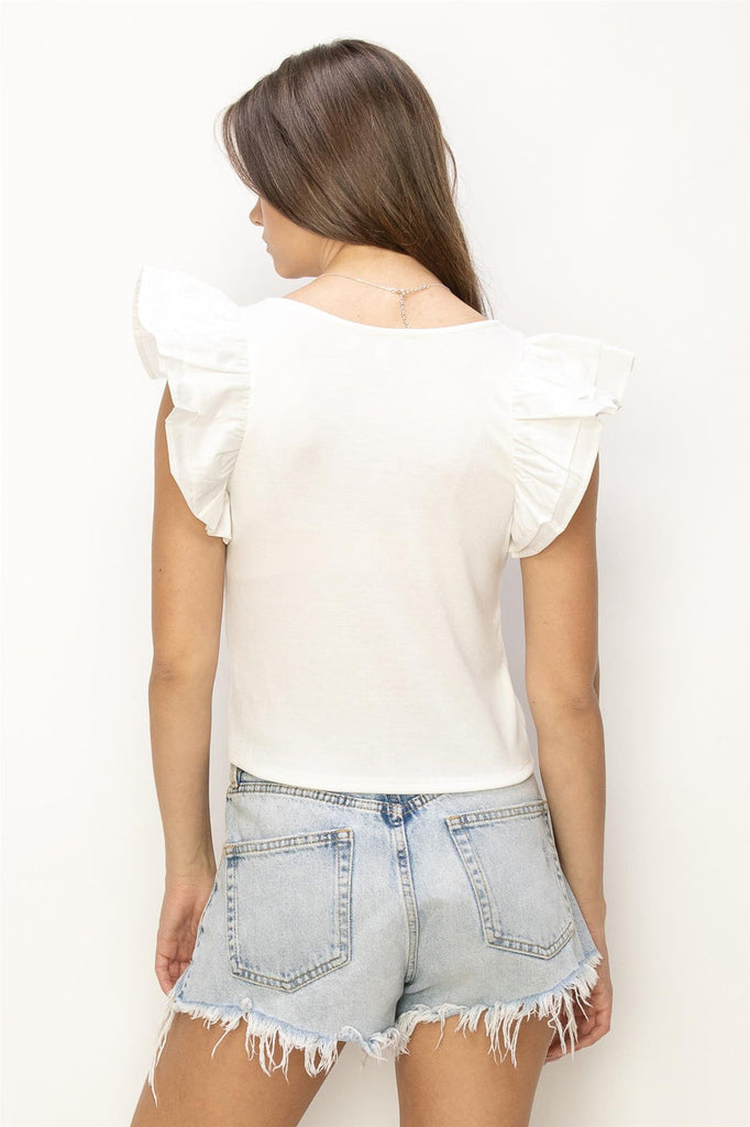 RUFFLE SLEEVE KNIT TOP
