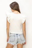 RUFFLE SLEEVE KNIT TOP