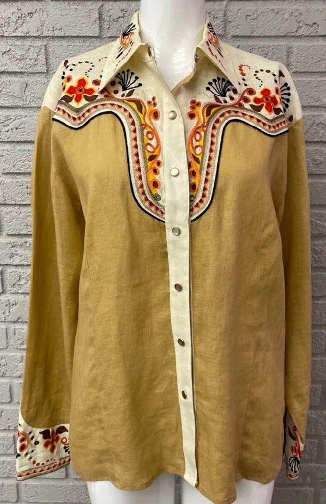 Linen Rifle Range Vintage Embroidered Blouse Vera Vaisley