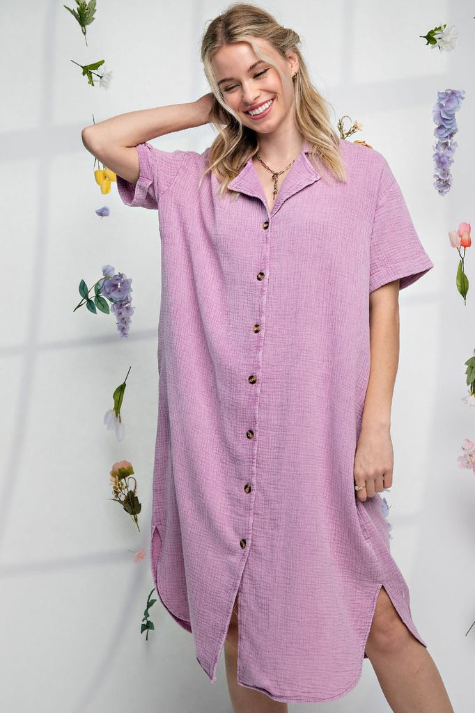 COTTON GAUZE BUTTON DOWN DRESS