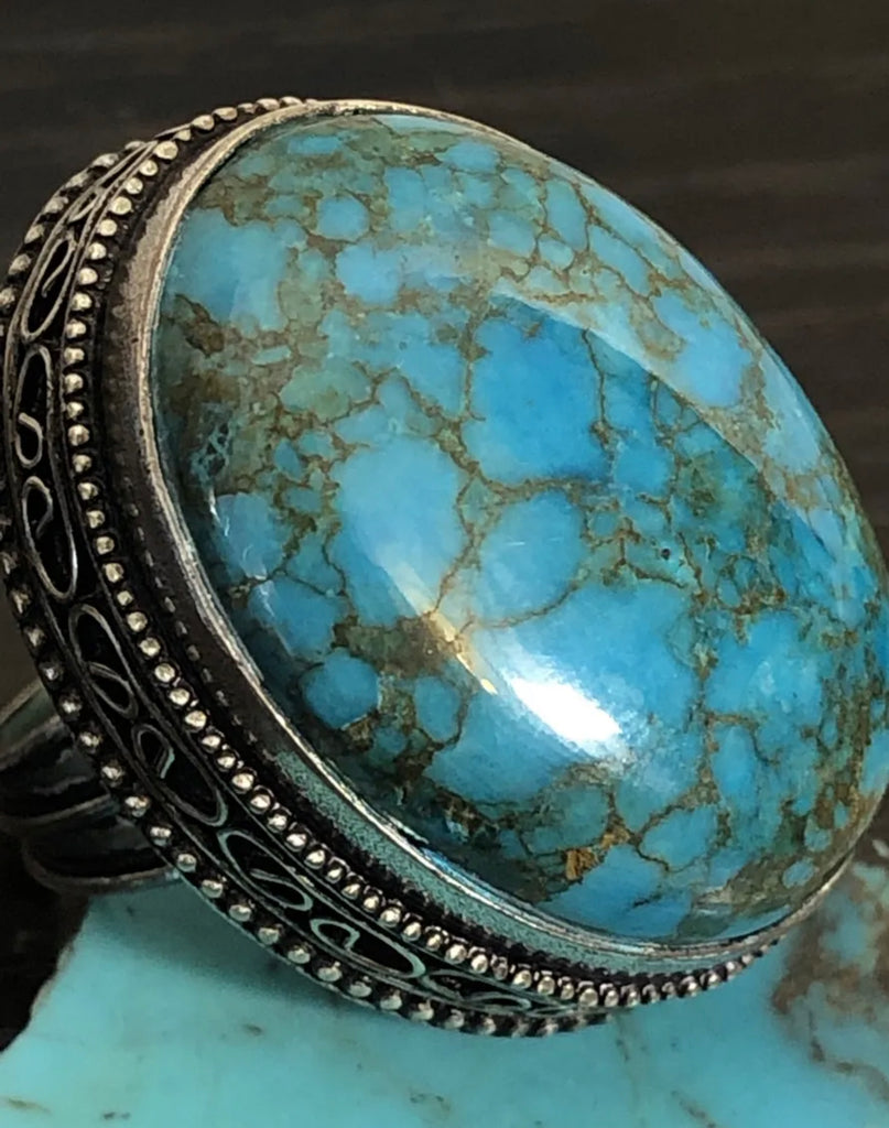 Bisbee Turquoise Oval Ring 7 Bisbee Turquoise Oval Ring 7