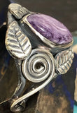 Native American Signed Purple Turquoise Flowers Leaves Ring