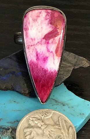 Vintage Native American Fuchsia Pink Turquoise Ring 7.5