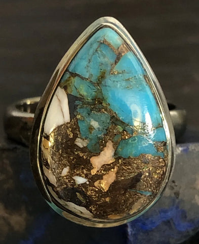 Arizona Blue Gold Pilot Turquoise Ring size 6