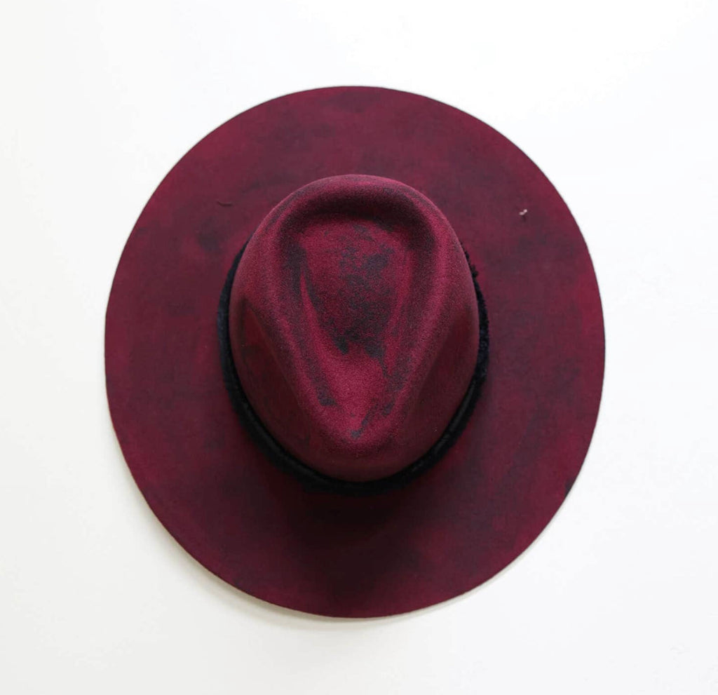 Wide Brim Firm Felt Fedora Distressed Hat