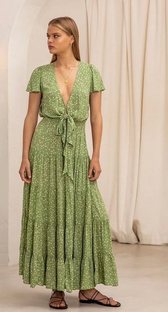 Lucia Ditsy Tie Front Maxi Dress