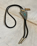 Patina Hammered Arrowhead with Turquoise Bolo Tie Statement Piece